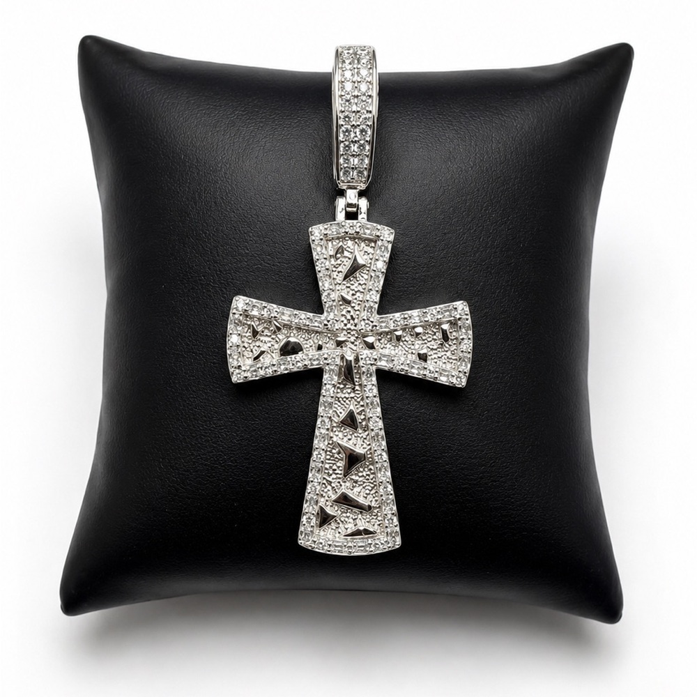 925 Sterling Silver Nugget Cross Men’s Pendant 1.80CTW MOISSANITE